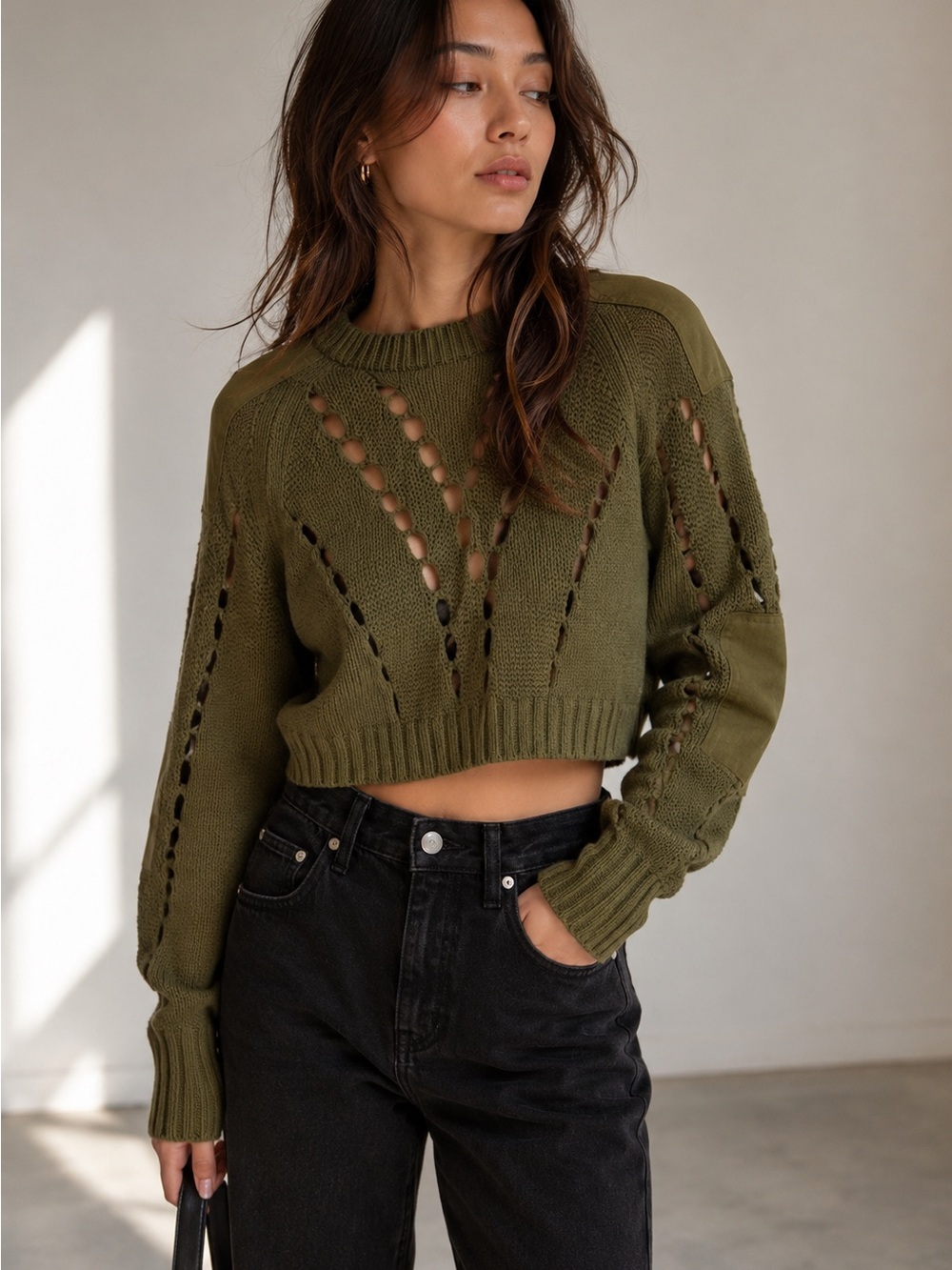Alexander Wang Olive Knit Cropped Sweater xs